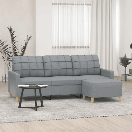 Sofá de 3 lugares - Sofá fixo com apoio de pés 180 cm tecido cinzento-claro Sofá de 3 lugares - Sofá fixo com apoio de pés 180 cm tecido cinzento-claro