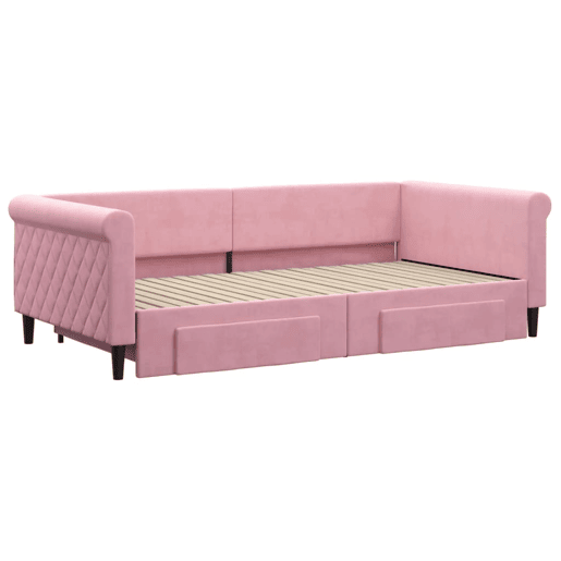 Sofá-cama, Sofá conversível com gavetão e gavetas 100x200 cm veludo rosa