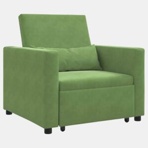 Sofá cama, Sofá conversível single com rodas Verde claro 90 x 165 x 87 cm Veludo