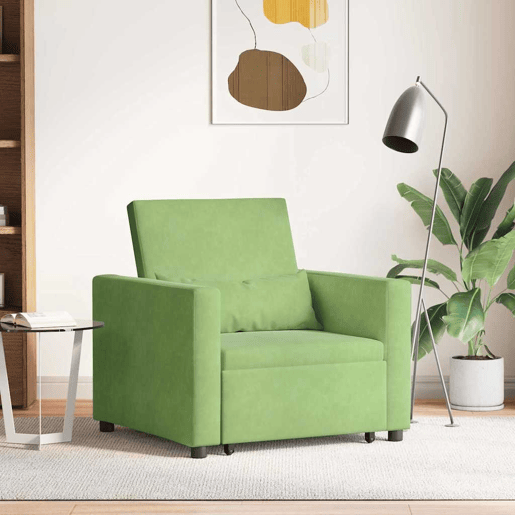 Sofá cama, Sofá conversível single com rodas Verde claro 90 x 165 x 87 cm Veludo