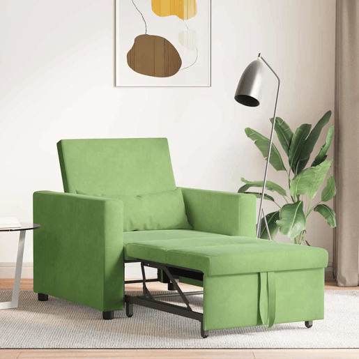 Sofá cama, Sofá conversível single com rodas Verde claro 90 x 165 x 87 cm Veludo