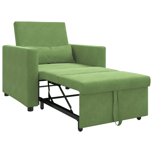 Sofá cama, Sofá conversível single com rodas Verde claro 90 x 165 x 87 cm Veludo