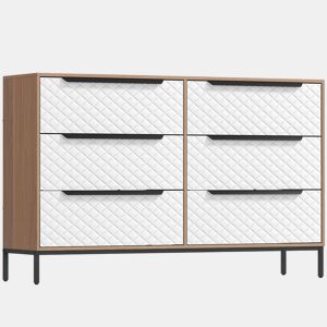 HOMCOM Cômoda com 6 Gavetas de Tecido, Cômoda para Quarto, Estrutura de MDF, Frentes com Padrão de Diamante, Gaveteiro para Sala, Escritório, Closet, Natural e Branco