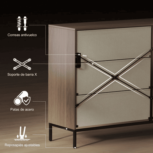 HOMCOM Cômoda com 6 Gavetas de Tecido, Cômoda para Quarto, Estrutura de MDF, Frentes com Padrão de Diamante, Gaveteiro para Sala, Escritório, Closet, Natural e Branco