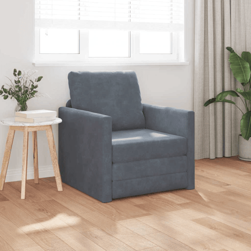 Sofá-cama, Sofá conversível Cinza Escuro 74 x 77 x 81 cm Veludo