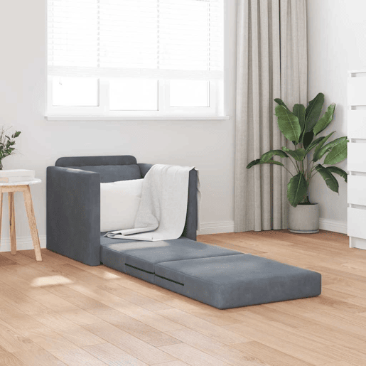 Sofá-cama, Sofá conversível Cinza Escuro 74 x 77 x 81 cm Veludo
