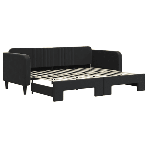 Sofá-cama, Sofá conversível com gavetão 90x200 cm veludo preto Sofá-cama, Sofá conversível com gavetão 90x200 cm veludo preto