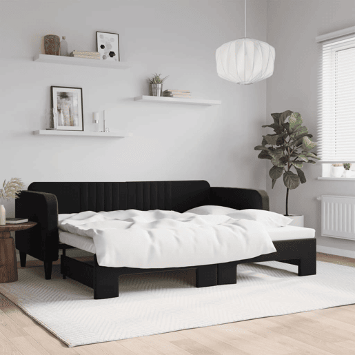 Sofá-cama, Sofá conversível com gavetão 90x200 cm veludo preto Sofá-cama, Sofá conversível com gavetão 90x200 cm veludo preto