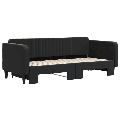 Sofá-cama, Sofá conversível com gavetão 90x200 cm veludo preto Sofá-cama, Sofá conversível com gavetão 90x200 cm veludo preto