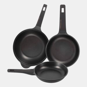 Conjunto de 2 frigideiras Ø24Ø28cm + wok Ø30cm em alumínio fundido, cor Preto Cobre, Bergner