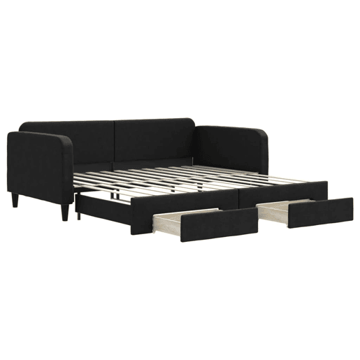 Sofá-cama, Sofá conversível com gavetão e gavetas 100x200 cm tecido preto