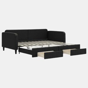 Sofá-cama, Sofá conversível com gavetão e gavetas 100x200 cm tecido preto