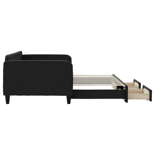 Sofá-cama, Sofá conversível com gavetão e gavetas 100x200 cm tecido preto
