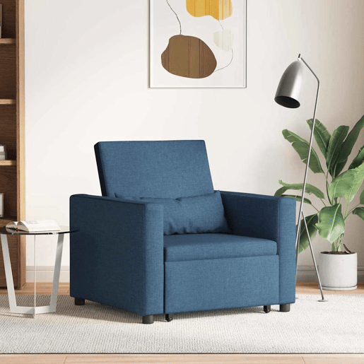 Sofá cama, Sofá conversível single com rodas Azul 90 x 165 x 87 cm tecido