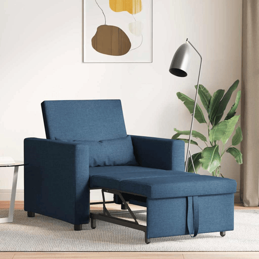 Sofá cama, Sofá conversível single com rodas Azul 90 x 165 x 87 cm tecido