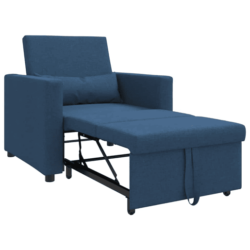 Sofá cama, Sofá conversível single com rodas Azul 90 x 165 x 87 cm tecido