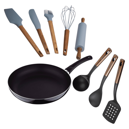 Conjunto de panelas PIXEL Chef (Ø24x4,5cm) - Alumínio prensado + Conjunto de 3 utensílios de cozinha em PBT + Conjunto de 5 utensílios de cozinha em silicone