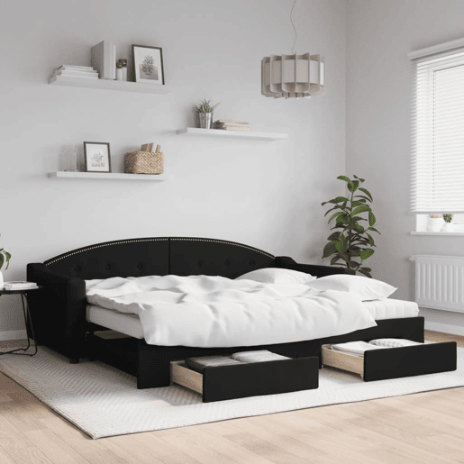 Sofá-cama, Sofá conversível com gavetão e gavetas 90x200 cm tecido preto