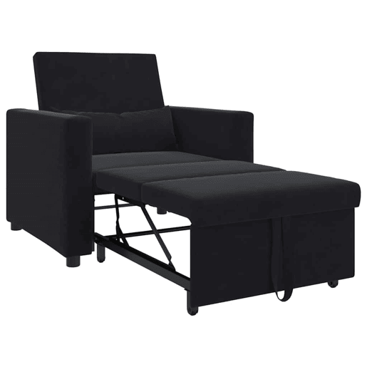 Sofá cama, Sofá conversível single com rodas Preto 90 x 165 x 87 cm Veludo