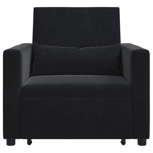 Sofá cama, Sofá conversível single com rodas Preto 90 x 165 x 87 cm Veludo