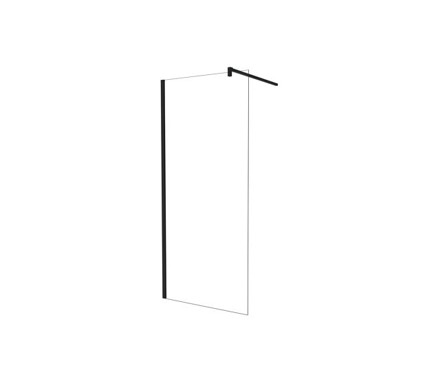 Walk in mampara de ducha fija frontal 1 hoja sin marco exterior,cristal templado antical 5mm con barra 90cm,perfil negro mate,(680-700)x1900mm