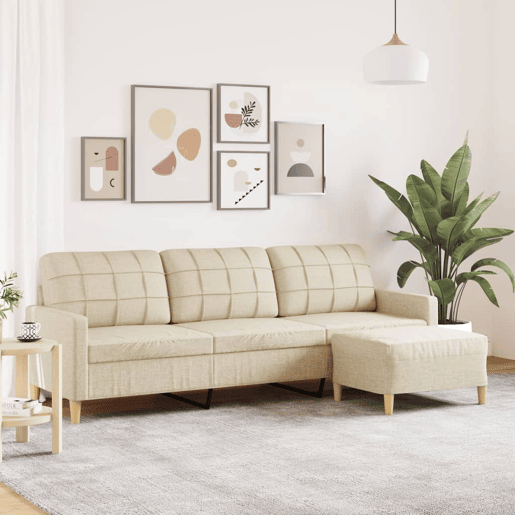 Sofá de 3 lugares - Sofá fixo com apoio de pés 210 cm tecido cor creme