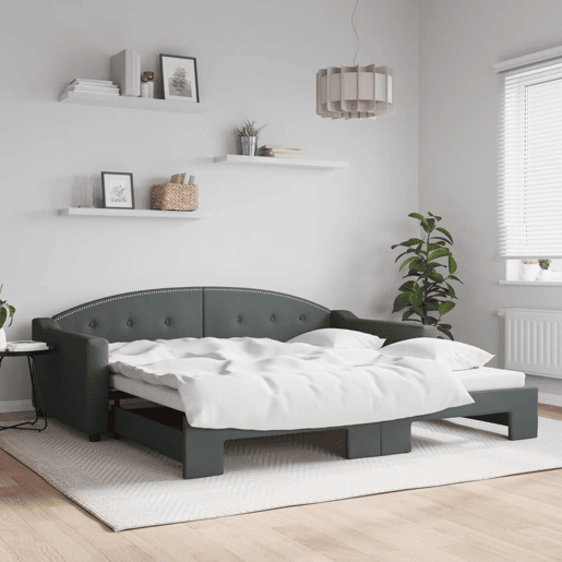 Sofá-cama, Sofá conversível com gavetão 100x200 cm tecido cinzento-escuro