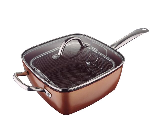 Bergner optimun copper sartén cuadrada 24x24x9,5cm con tapa en aluminio prensado inducción