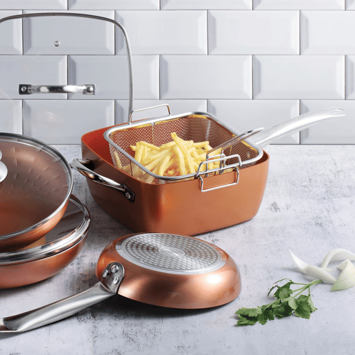 Frigideira quadrada Bergner Optimum Copper, 24x24x9,5cm, com tampa, em alumínio prensado, compatível com indução.
