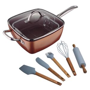 Conjunto de frigideira quadrada Bergner Optimum Copper 24x24cm em alumínio prensado + conjunto de 5 utensílios de cozinha em silicone e madeira