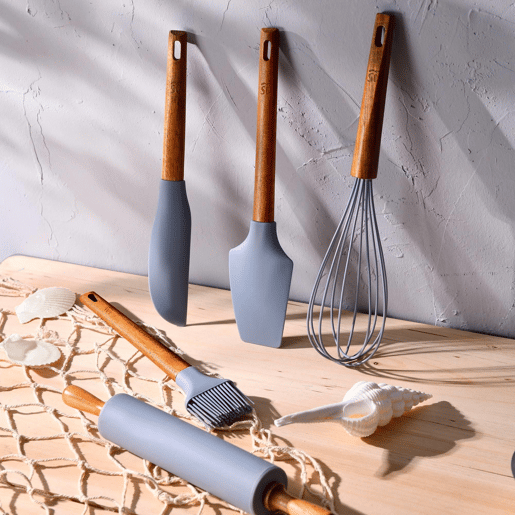 Conjunto de frigideira quadrada Bergner Optimum Copper 24x24cm em alumínio prensado + conjunto de 5 utensílios de cozinha em silicone e madeira