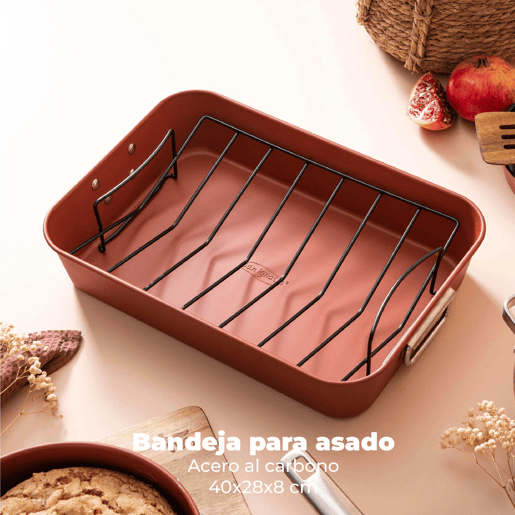 Conjunto de 3 utensílios de cozinha em madeira + assadeira em aço 40x28cm AGROS San Ignacio