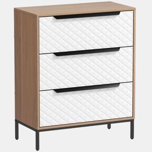 HOMCOM Cômoda com 3 Gavetas de Tecido, Cômoda para Quarto, Estrutura de MDF, Frente com Padrão de Diamante, Gaveteiro para Sala, Escritório, Closet, Natural e Branco