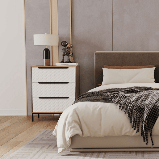 HOMCOM Cômoda com 3 Gavetas de Tecido, Cômoda para Quarto, Estrutura de MDF, Frente com Padrão de Diamante, Gaveteiro para Sala, Escritório, Closet, Natural e Branco