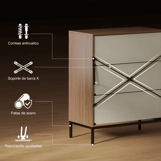 HOMCOM Cômoda com 3 Gavetas de Tecido, Cômoda para Quarto, Estrutura de MDF, Frente com Padrão de Diamante, Gaveteiro para Sala, Escritório, Closet, Natural e Branco