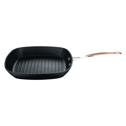 Grelha Bergner Copper 28x28cm em alumínio forjado antiaderente com acabamento preto fosco.