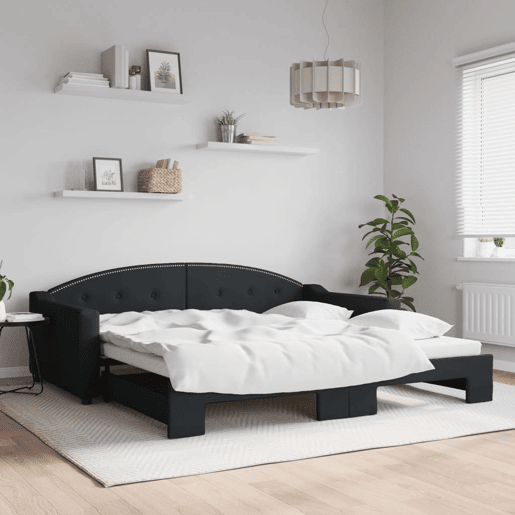 Sofá-cama, Sofá conversível com gavetão 100x200 cm tecido preto Sofá-cama, Sofá conversível com gavetão 100x200 cm tecido preto