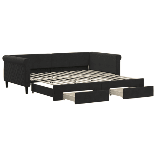 Sofá-cama, Sofá conversível com gavetão e gavetas 100x200 cm veludo preto