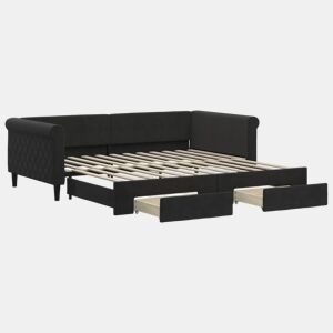 Sofá-cama, Sofá conversível com gavetão e gavetas 100x200 cm veludo preto