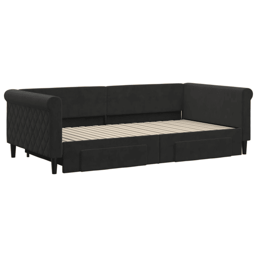 Sofá-cama, Sofá conversível com gavetão e gavetas 100x200 cm veludo preto