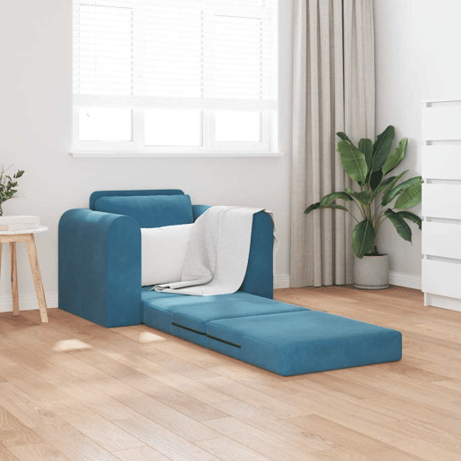 Sofá-cama, Sofá conversível Azul 98 x 71 x 83 cm Veludo