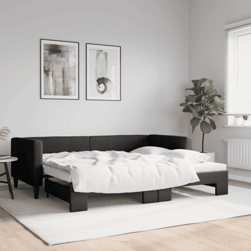 Sofá-cama, Sofá conversível com gavetão 90x200 cm tecido preto Sofá-cama, Sofá conversível com gavetão 90x200 cm tecido preto