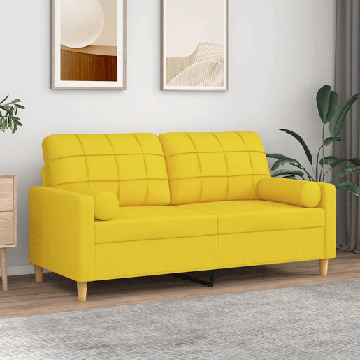 Sofá 2 lug. - Sofá fixo + almofadas decorativas 140 cm tecido amarelo-claro