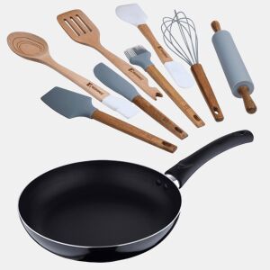 Conjunto de panelas PIXEL Chef (Ø24x4,5cm) - Alumínio prensado + 3 utensílios de cozinha de madeira e silicone + 5 utensílios de cozinha de silicone