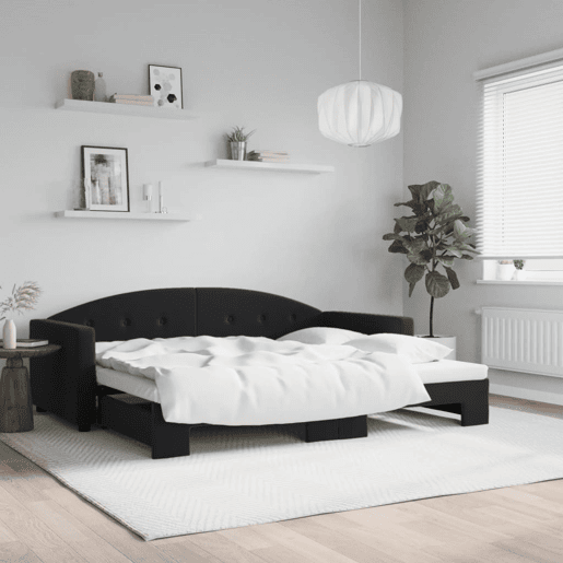 Sofá-cama, Sofá conversível com gavetão 90x190 cm veludo preto
