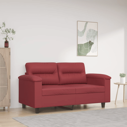 Sofá de 2 lugares - Sofá fixo 120 cm couro artificial vermelho tinto Sofá de 2 lugares - Sofá fixo 120 cm couro artificial vermelho tinto