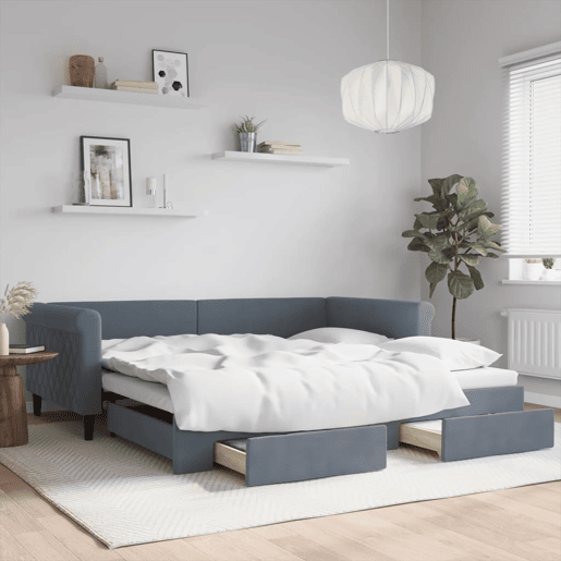 Sofá-cama, Sofá conversível c gavetão e gavetas 100x200cm veludo cinzento-escuro Sofá-cama, Sofá conversível c gavetão e gavetas 100x200cm veludo cinzento-escuro