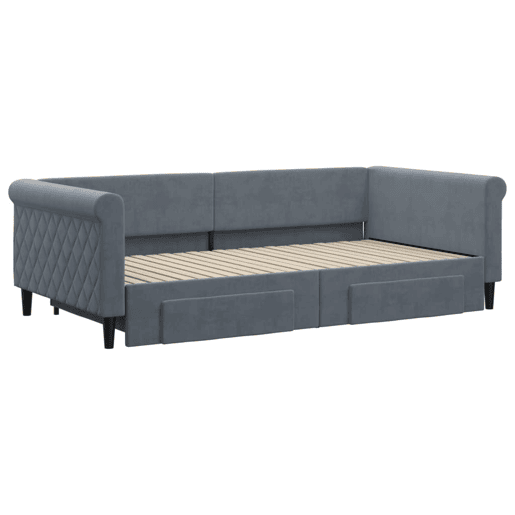 Sofá-cama, Sofá conversível c gavetão e gavetas 100x200cm veludo cinzento-escuro Sofá-cama, Sofá conversível c gavetão e gavetas 100x200cm veludo cinzento-escuro