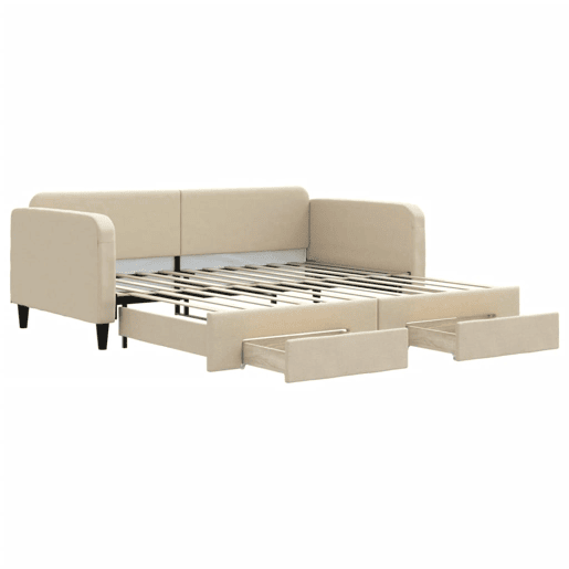 Sofá-cama, Sofá conversível com gavetão e gavetas 100x200 cm tecido cor creme Sofá-cama, Sofá conversível com gavetão e gavetas 100x200 cm tecido cor creme