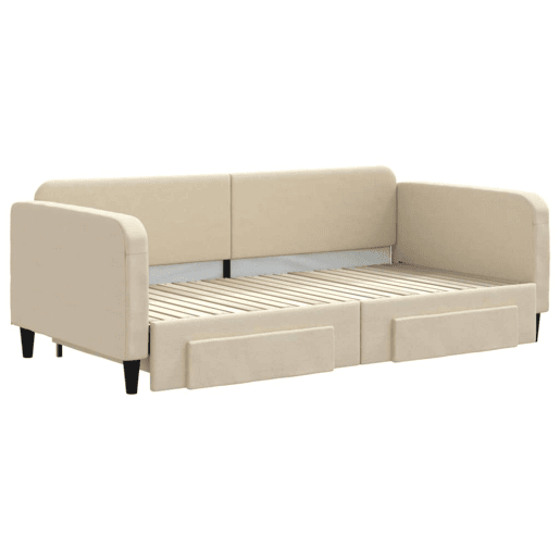 Sofá-cama, Sofá conversível com gavetão e gavetas 100x200 cm tecido cor creme Sofá-cama, Sofá conversível com gavetão e gavetas 100x200 cm tecido cor creme